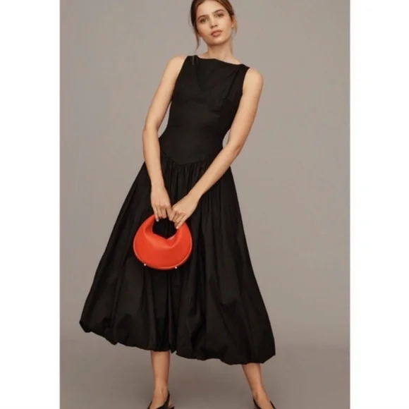 ANTHROPOLOGIE REFORMATION ELVIRA OPEN BACK MIDI DRESS BLACK ORGANIC COTTON 6 NWT - Picture 1 of 13